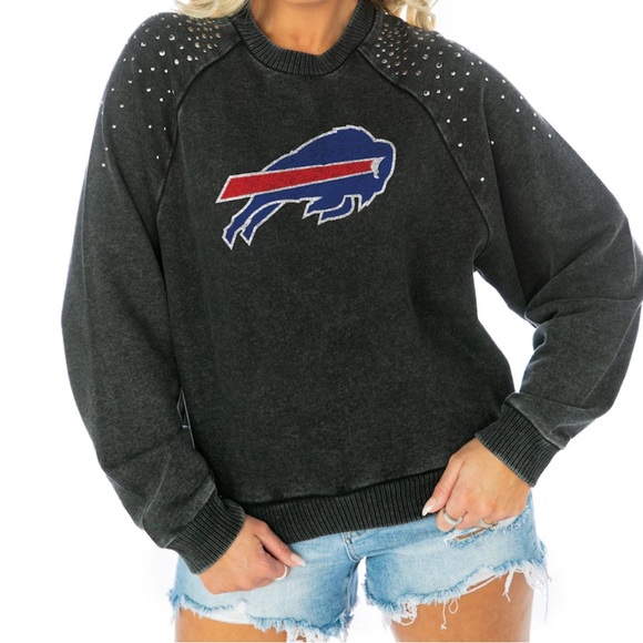 Game Day Couture Buffalo Bills Women's studded Terry Sweatshirt charcoal Size L - Picture 1 of 7